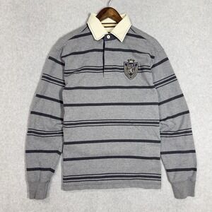 Vintage Gant Rugby Shirt Mens XL Gray Blue Striped Heavyweight Crest Old Money